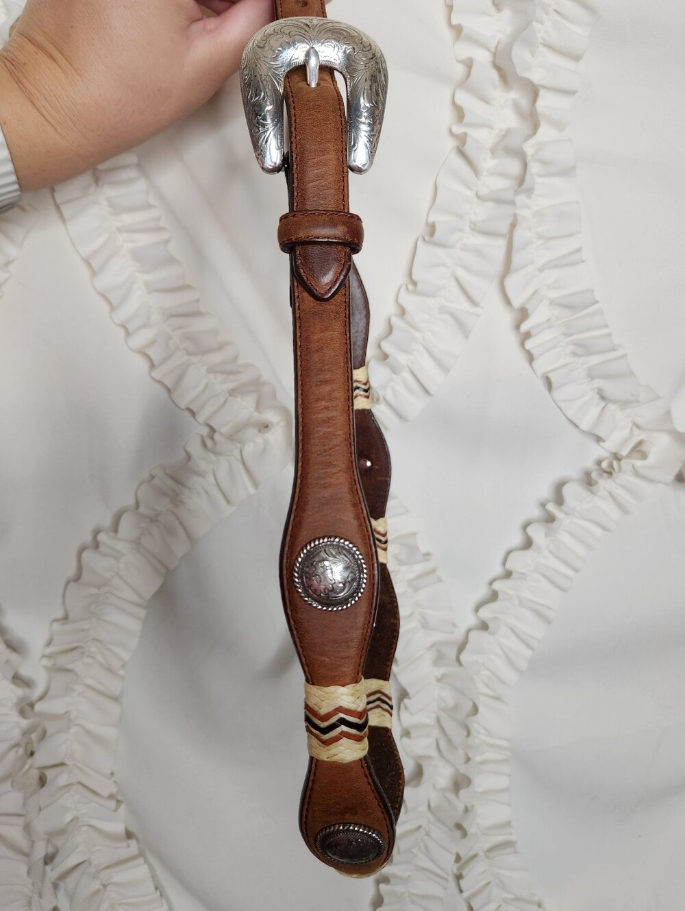 Tony Lama Western Belt Scalloped Concho Belt Sz 32 - Picture 2 of 7